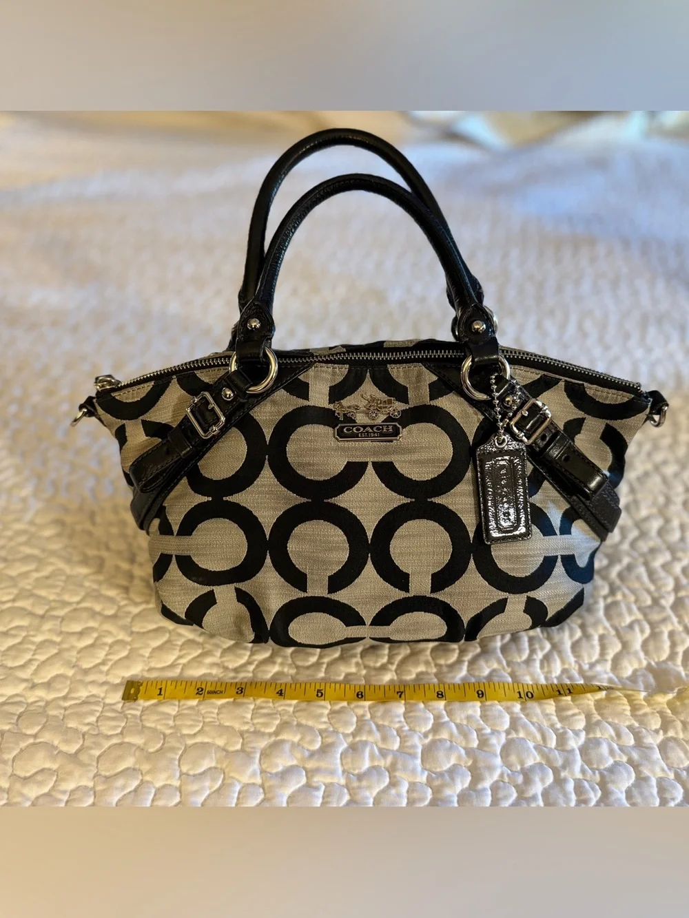 Coach Op Art Signature Jacquard Satchel Crossbody Black Ivory Style 17000 EUC